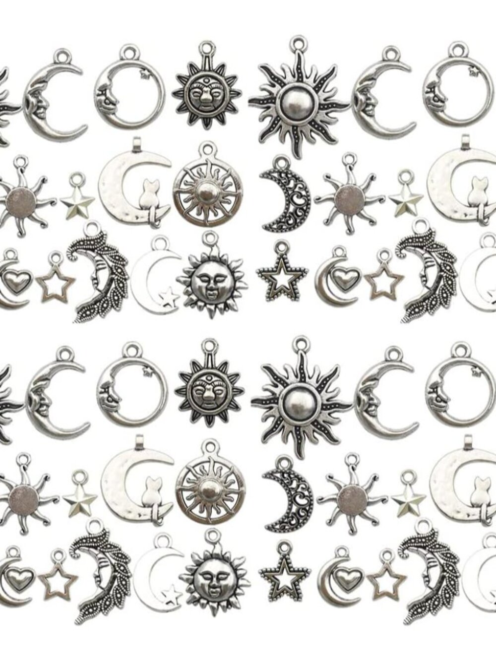 120pcs Antique Silver Sun Moon Star Charms for Jewelry Making Alloy Sun Moon Sta